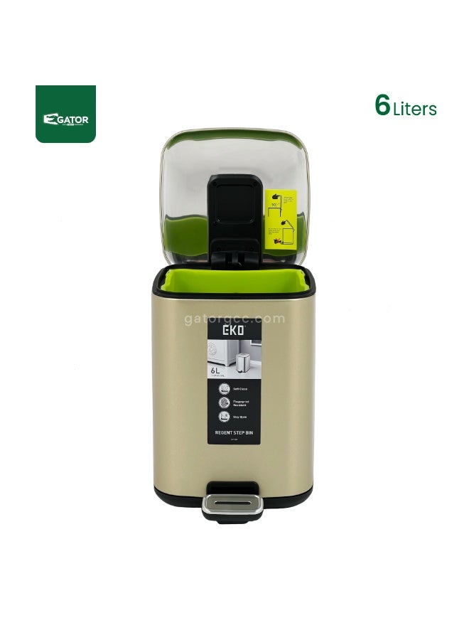EKO Stainless Steel Square Slow Closing Bin 6L Gold - Image 2